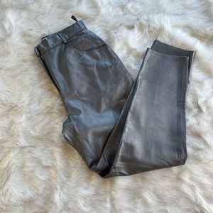 Vintage Metallic Silver Genuine Leather Mom Pants